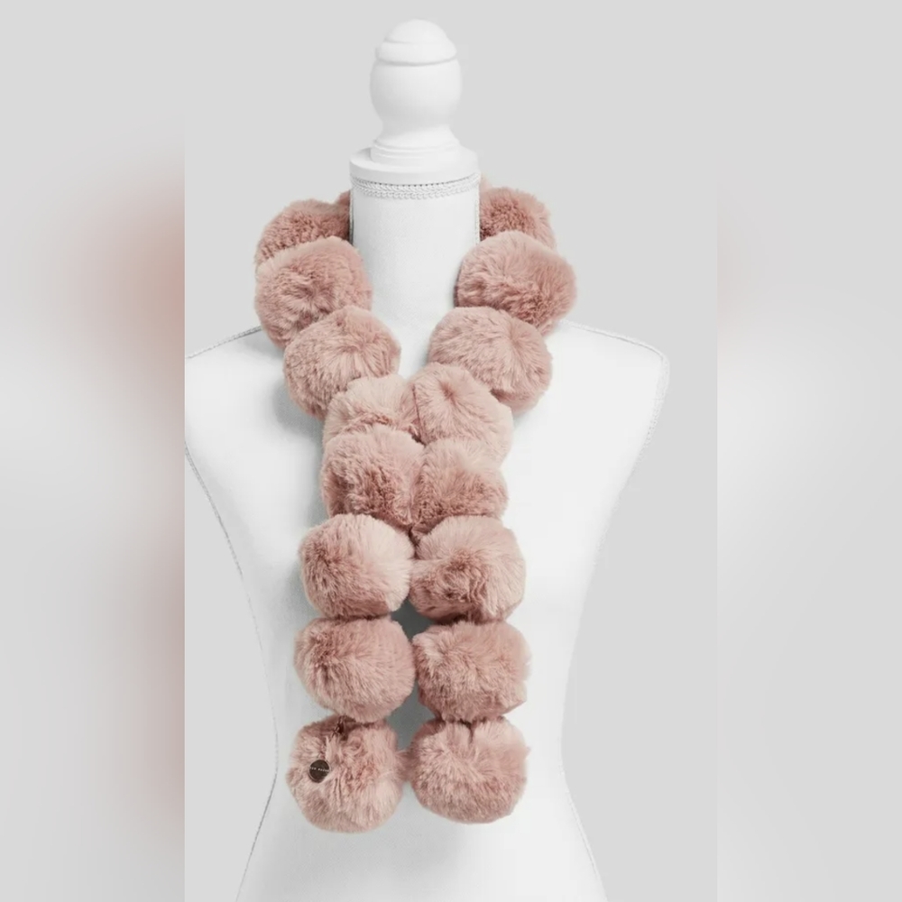 TED BAKER TIZZY Faux Fur Pom Pom Scarf Pink